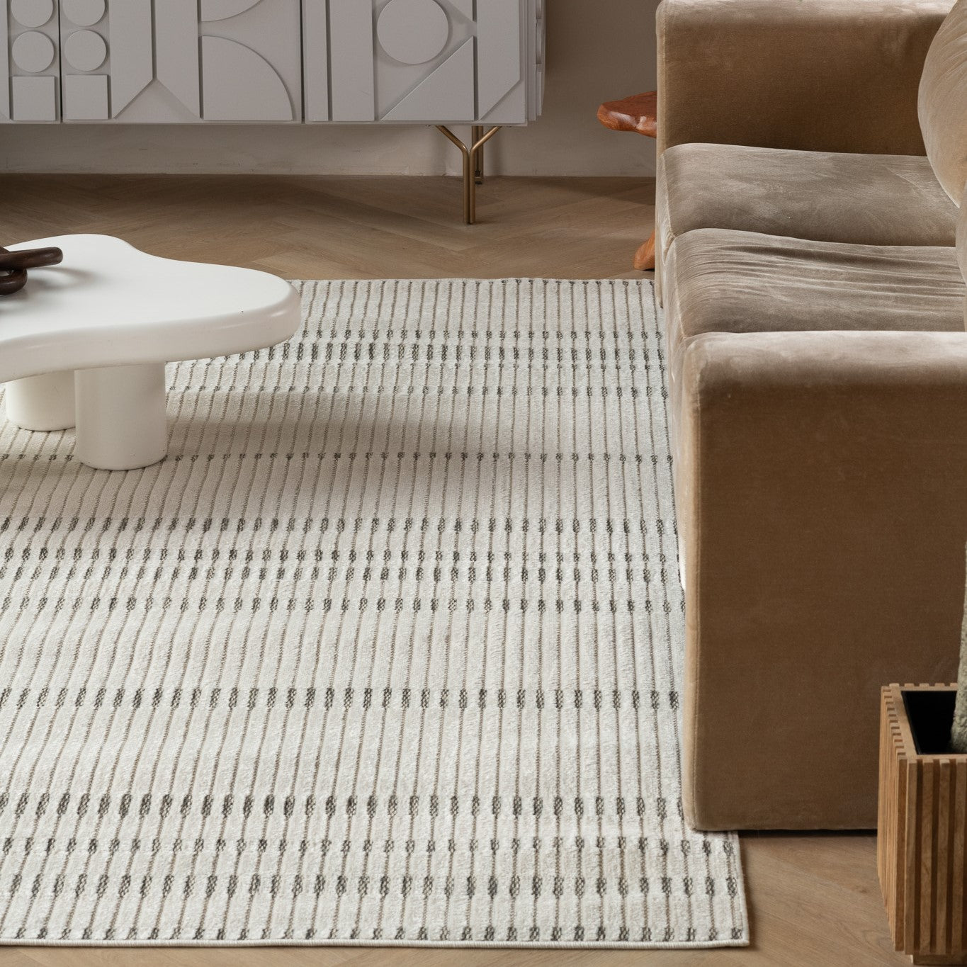 Sabi Striped Contemporary Cream and Beige Indoor Rug