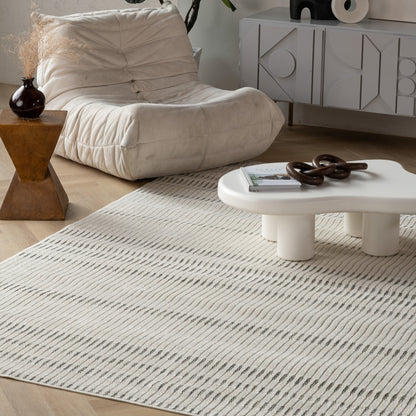 Sabi Striped Contemporary Cream and Beige Indoor Rug
