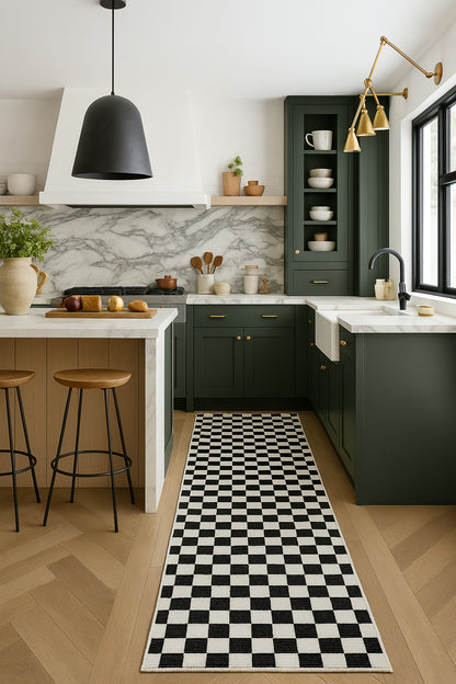 Misbah Checkered Contemporary Black and White Indoor Rug