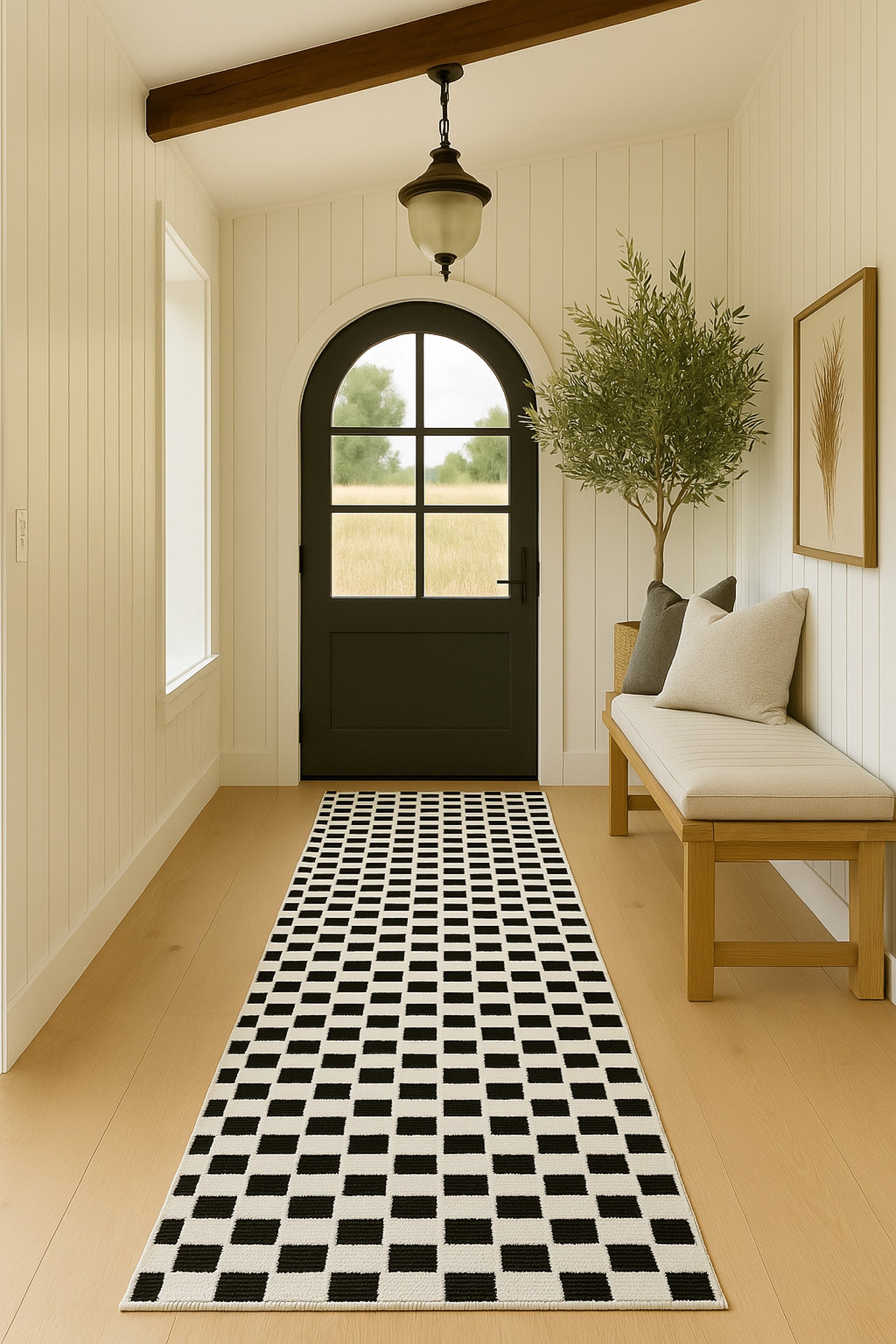 Misbah Checkered Contemporary Black and White Indoor Rug