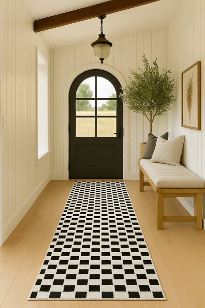 Misbah Checkered Contemporary Black and White Indoor Rug