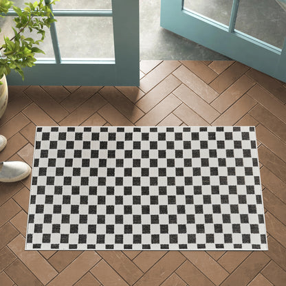 Alfombra negra moderna a cuadros Maise