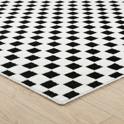 Alfombra negra moderna a cuadros Maise