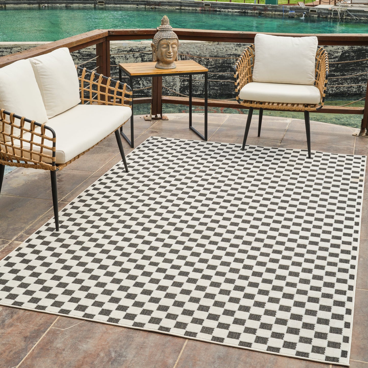 Maise Checkered Modern Black Rug