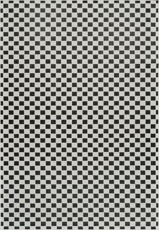 Tapis noir moderne à carreaux Maise