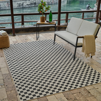 Maise Checkered Modern Black Rug