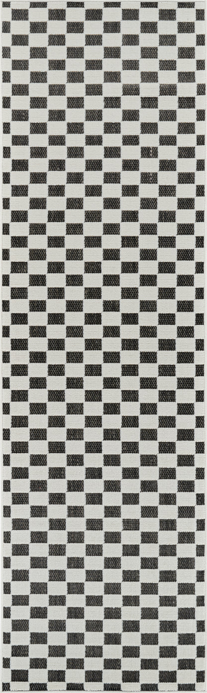 Alfombra negra moderna a cuadros Maise