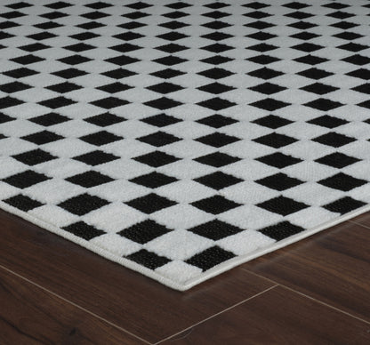 Misbah Checkered Contemporary Black and White Indoor Rug