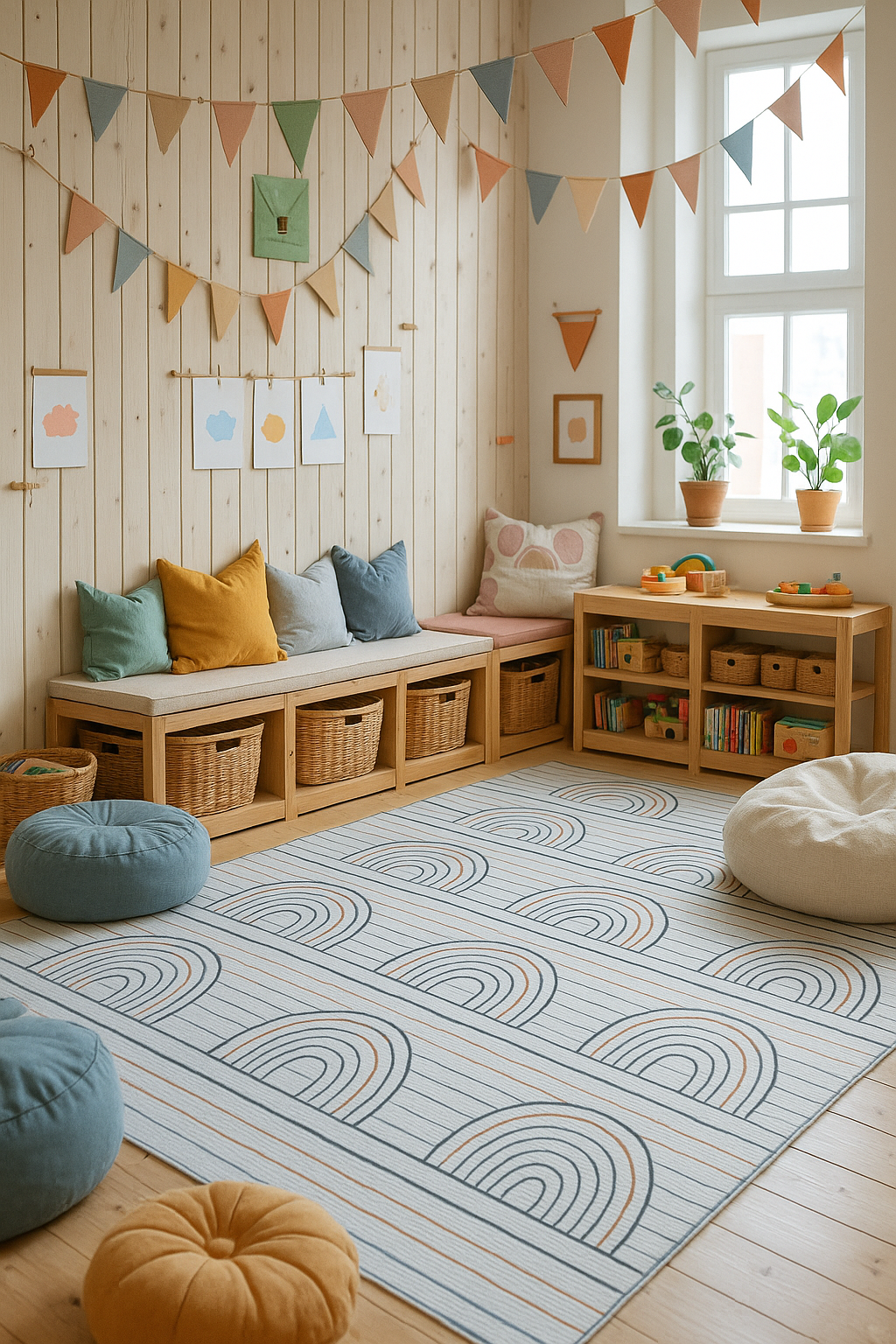 Lino Rainbow Modern Blue and Pink Indoor Rug