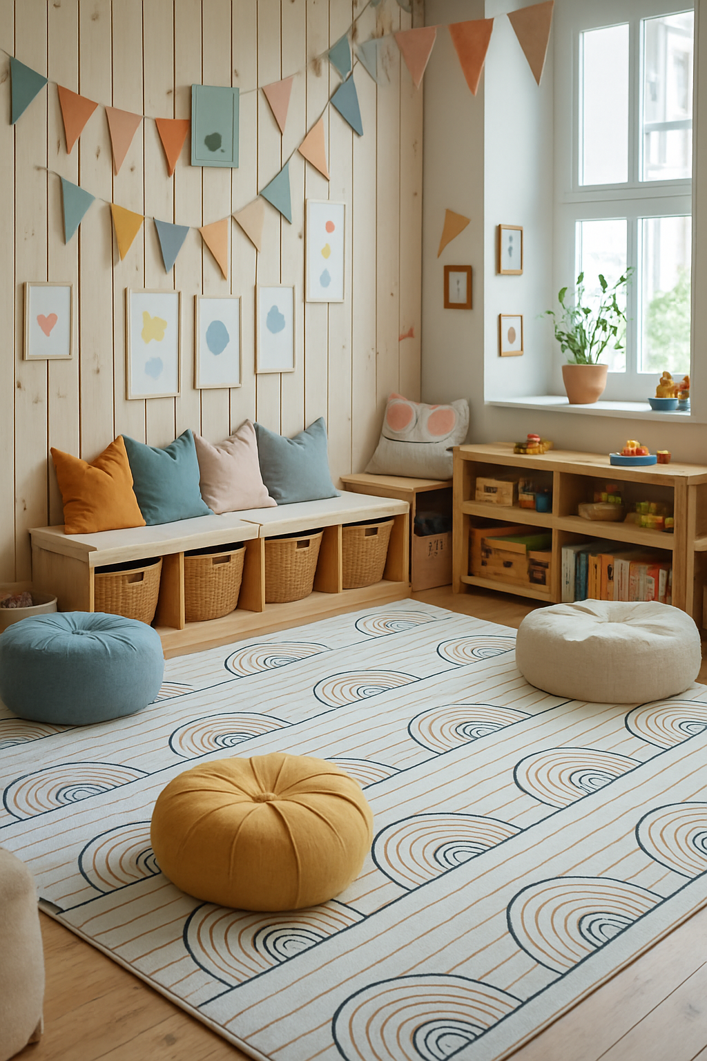 Lino Rainbow Modern Blue and Pink Indoor Rug