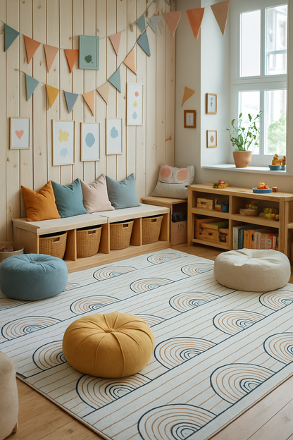 Lino Rainbow Modern Blue and Pink Indoor Rug