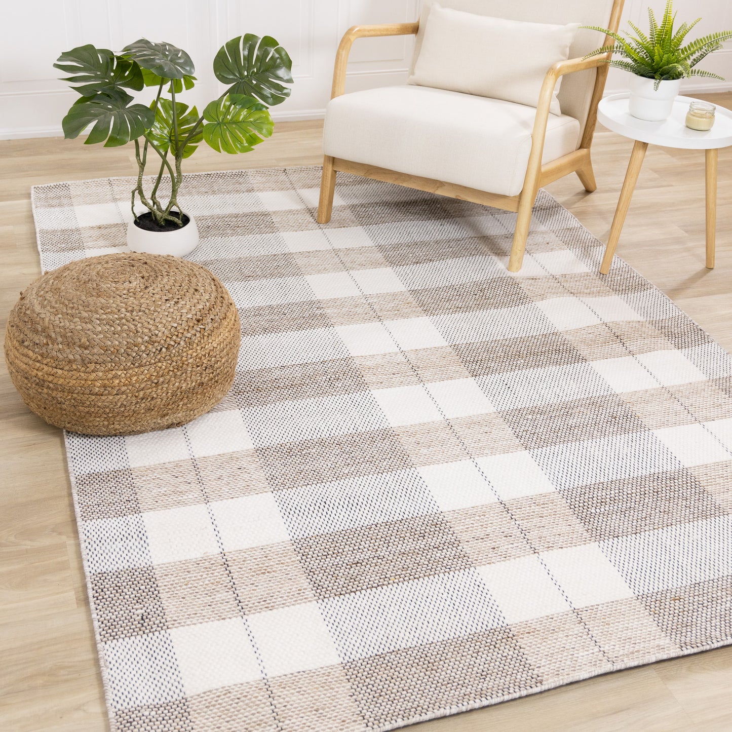 Contemporary Geometric Plaid Cream Area Rug-2
