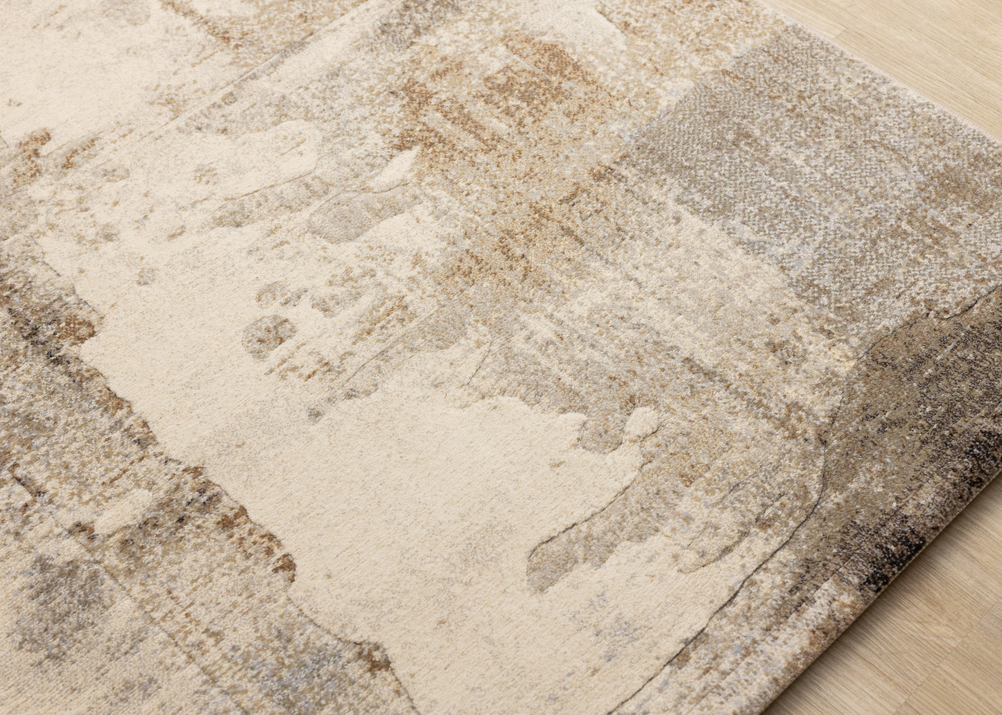 Contemporary Distressed Geometric Cream Area Rug