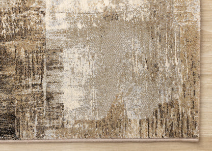 Contemporary Distressed Geometric Cream Area Rug