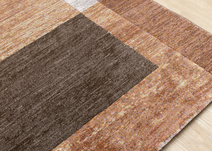 Contemporary Border Distressed Orange Area Rug