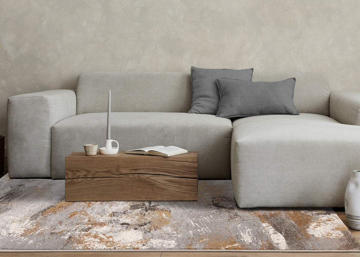 Tapis contemporain gris vieilli à bordure