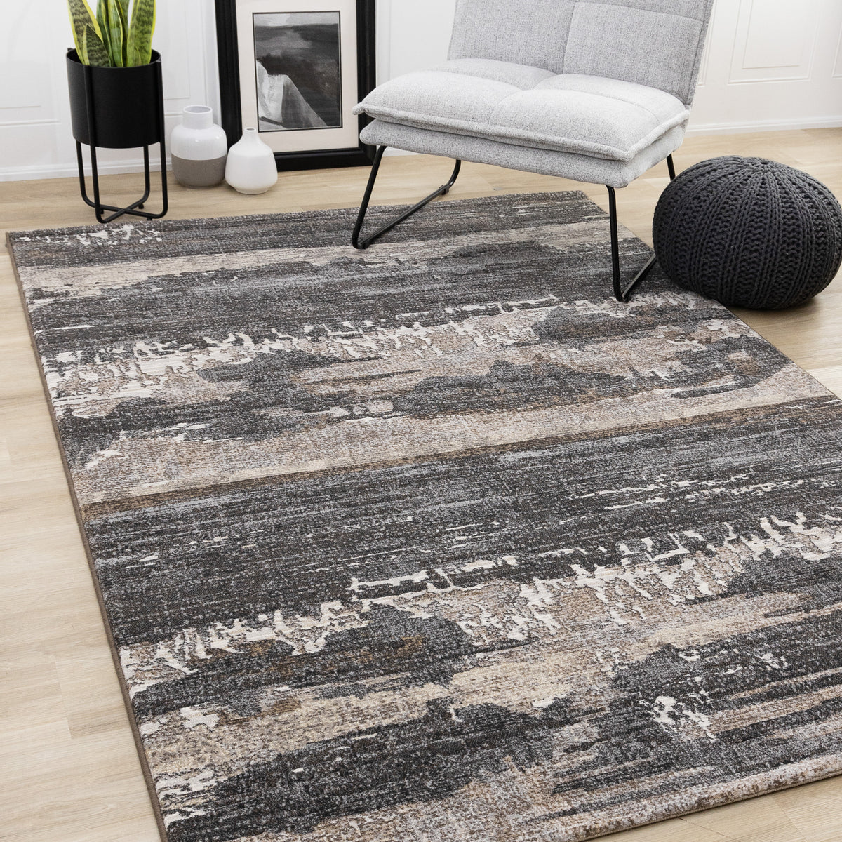 Tapis contemporain gris organique vieilli