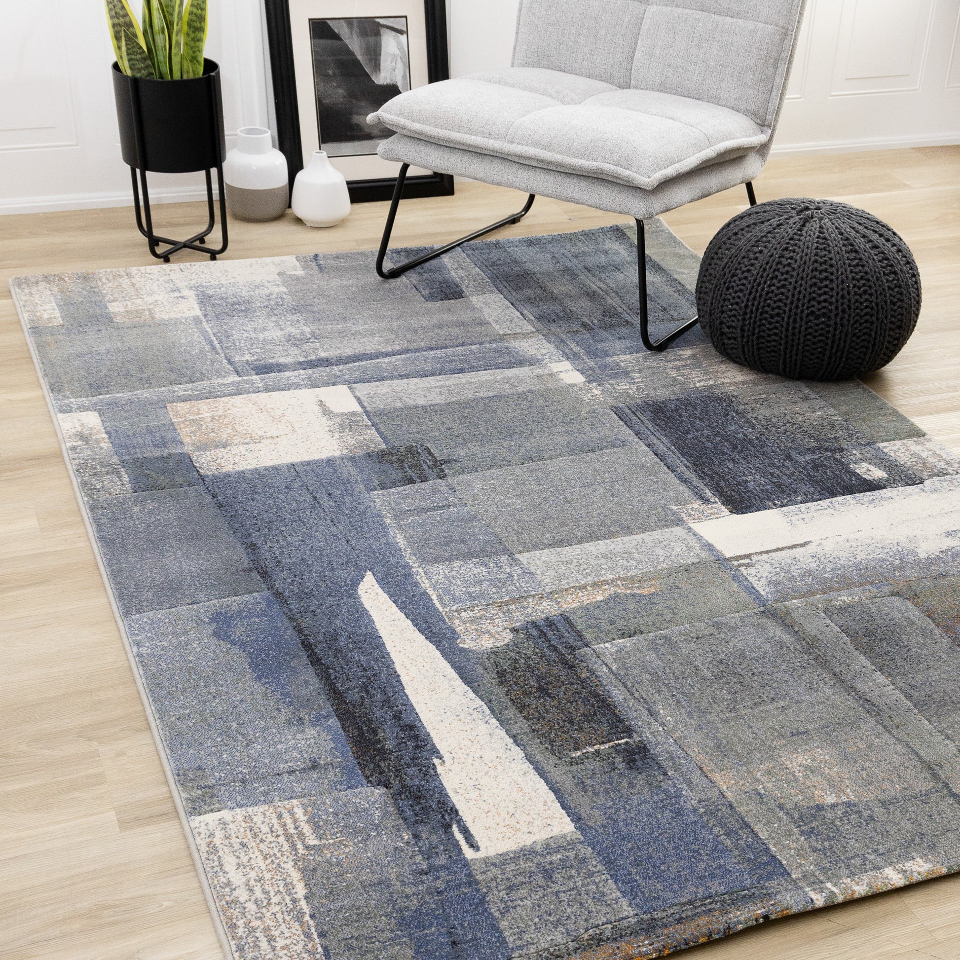 Contemporary Distressed Organic Blue Area Rug-2