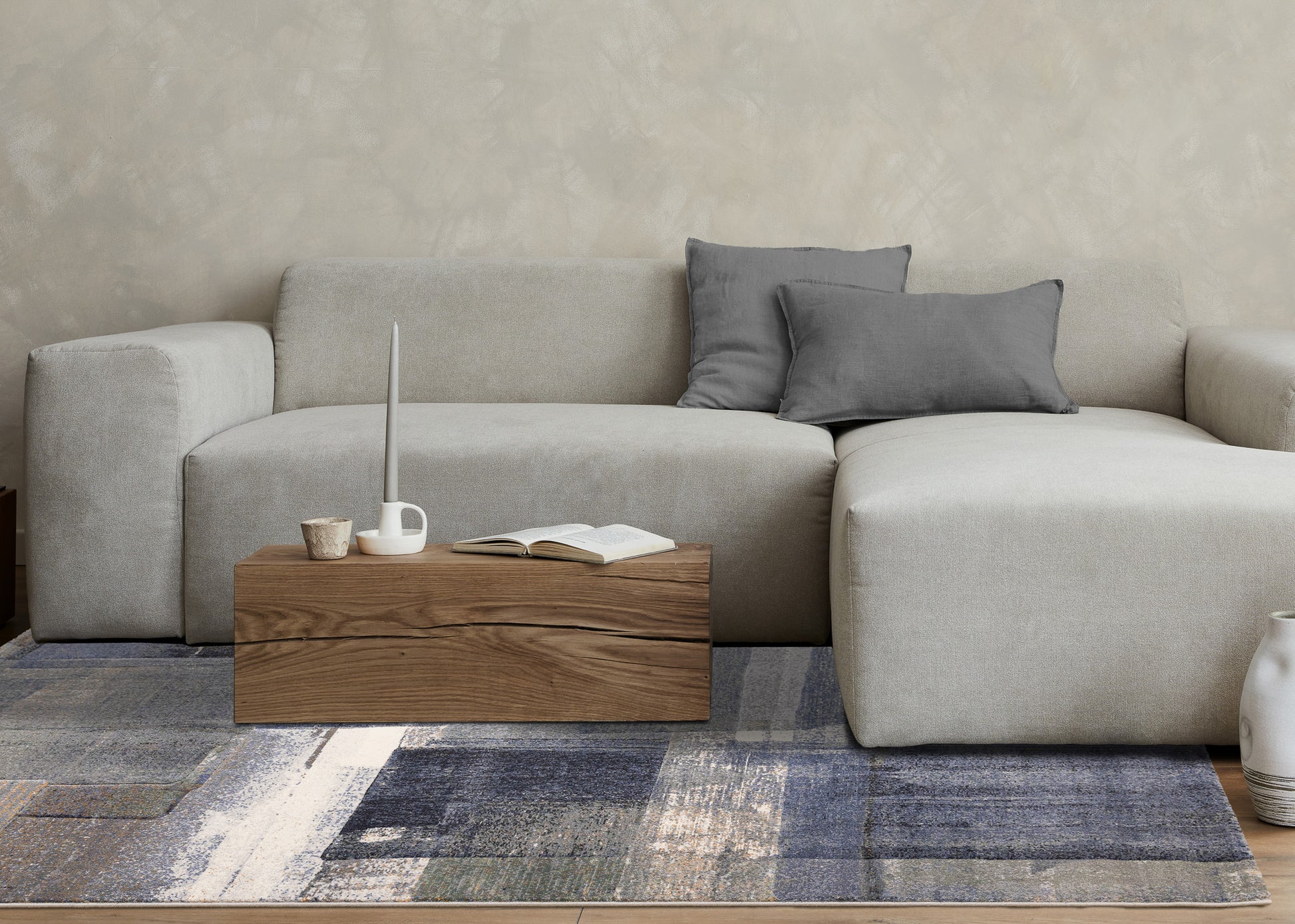 Contemporary Distressed Organic Blue Area Rug-3