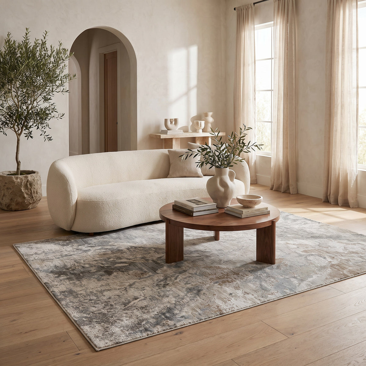 Arden Abstract Contemporary Beige and Brown Indoor Rug