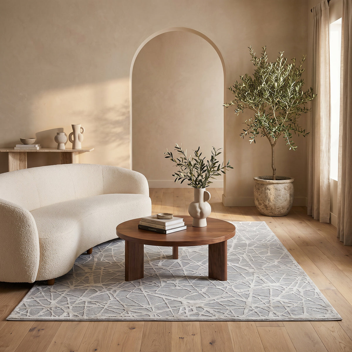 Vetra Abstract Web Contemporary Blue and Beige Indoor Rug
