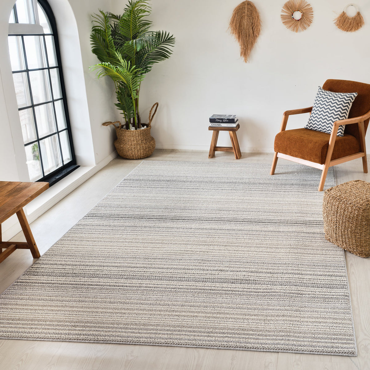 Tapis gris lignes modernes Jules