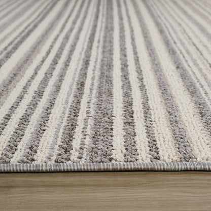 Sena Striped Contemporary Grey and Beige Indoor Rug