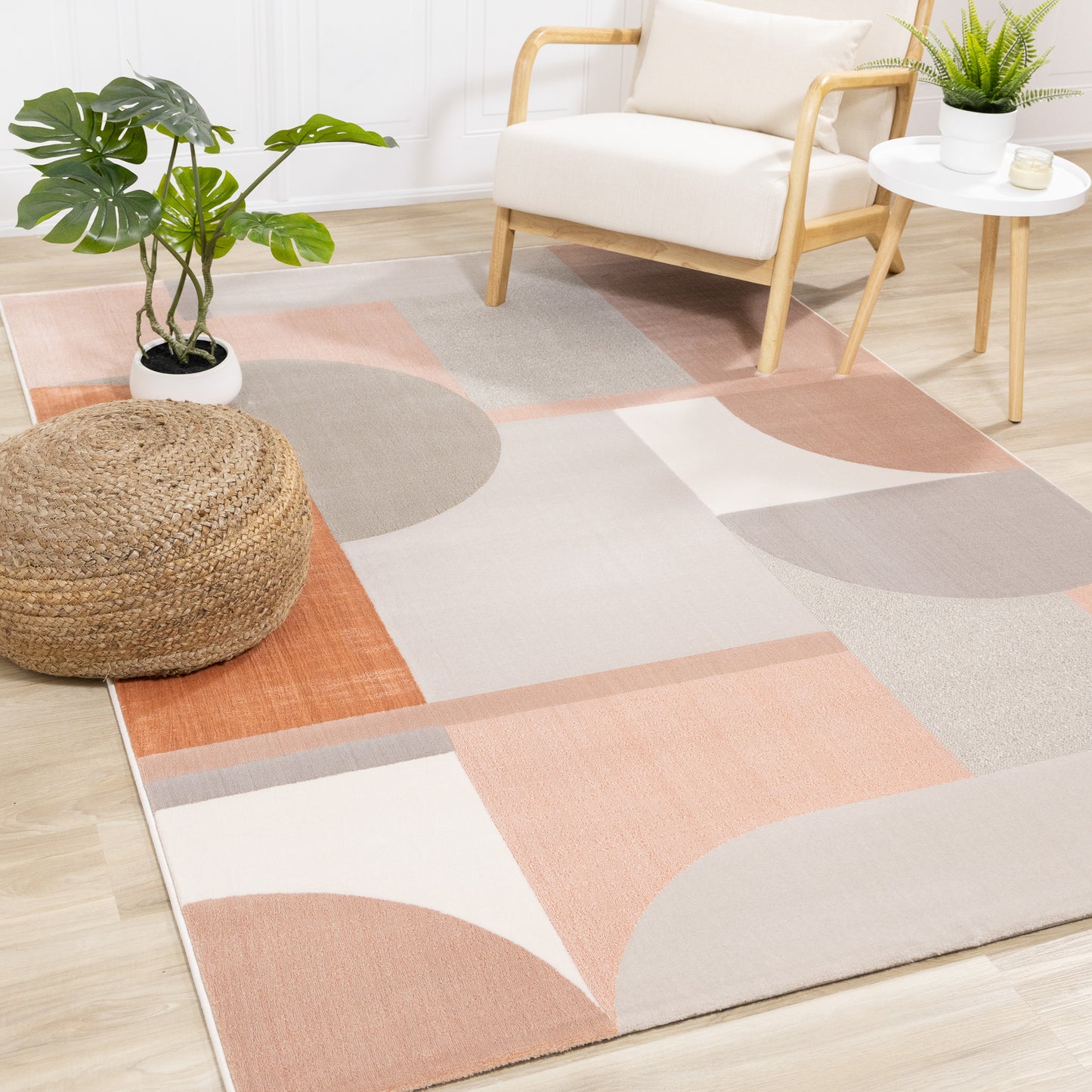 Modern Geometric Pink Area Rug-2