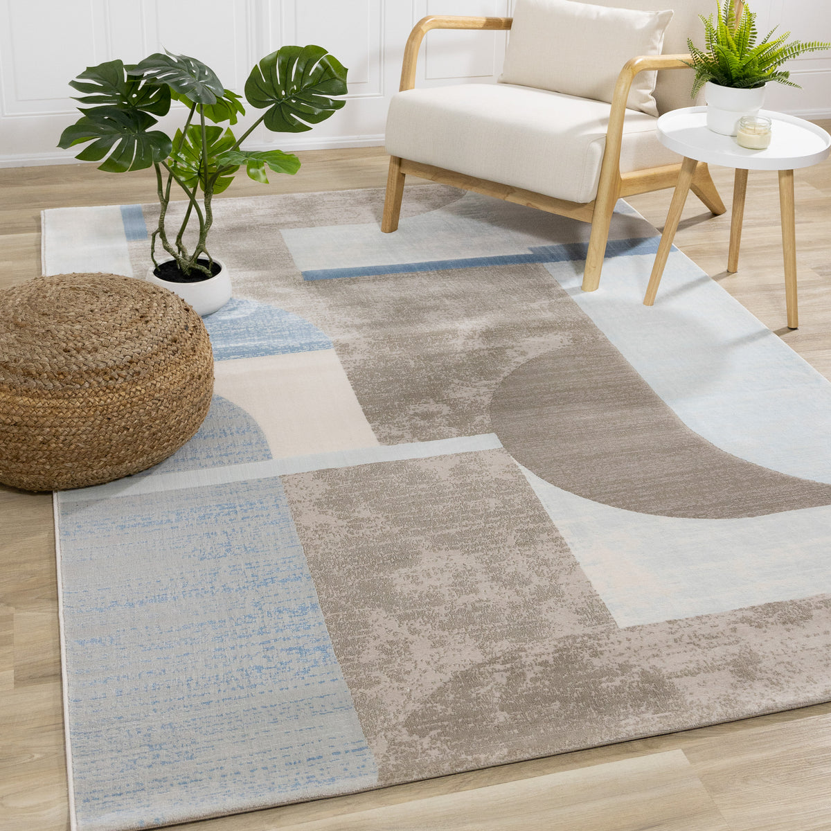 Tapis géométrique bleu contemporain