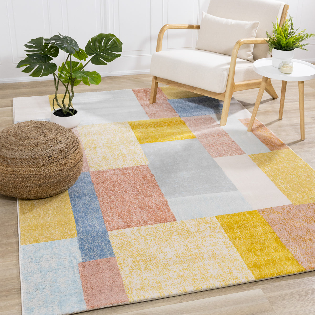 Tapis géométrique jaune contemporain