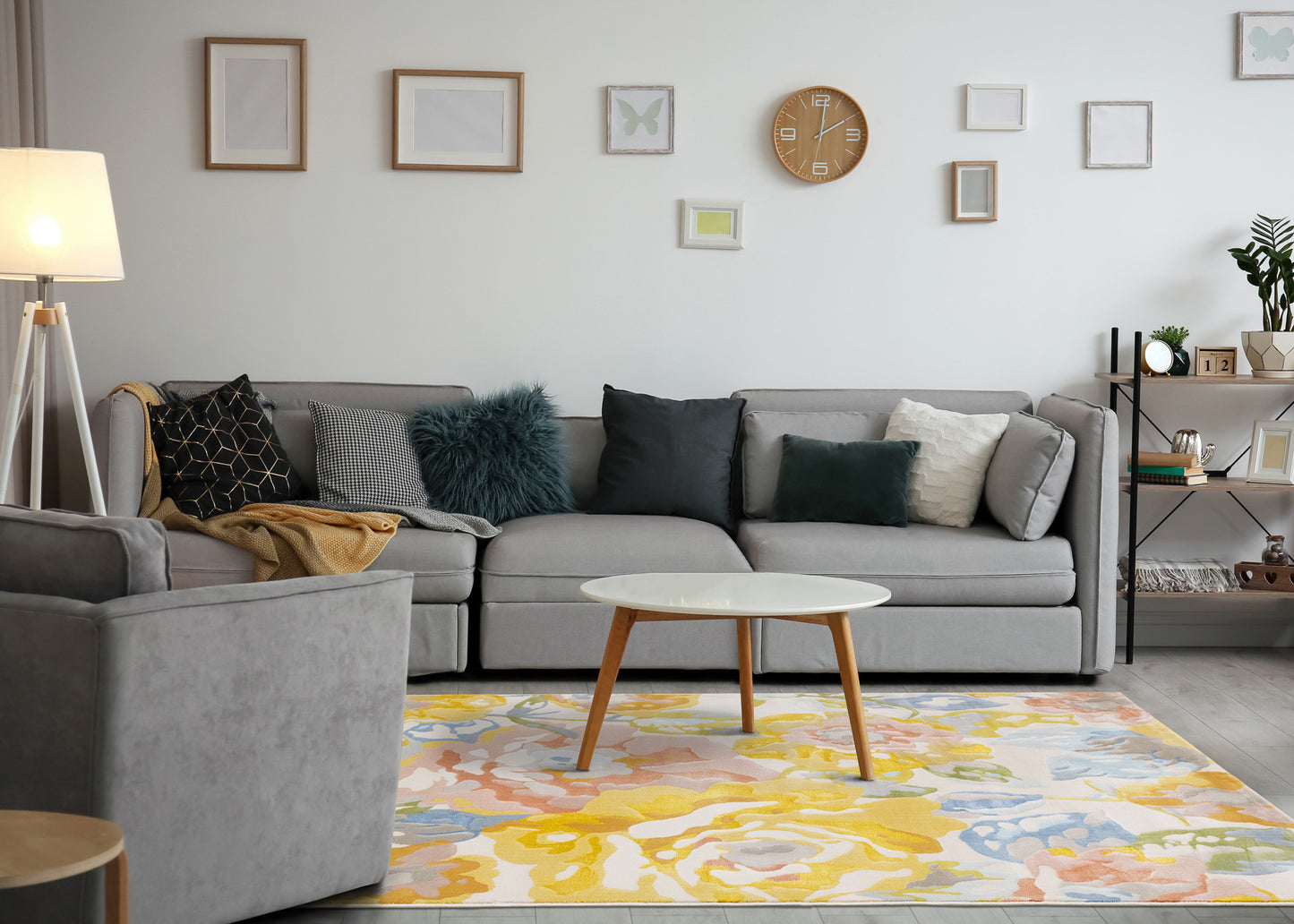 Contemporary Botanical Yellow Area Rug