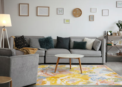Contemporary Botanical Yellow Area Rug