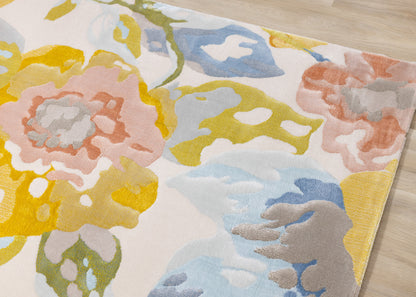 Contemporary Botanical Yellow Area Rug