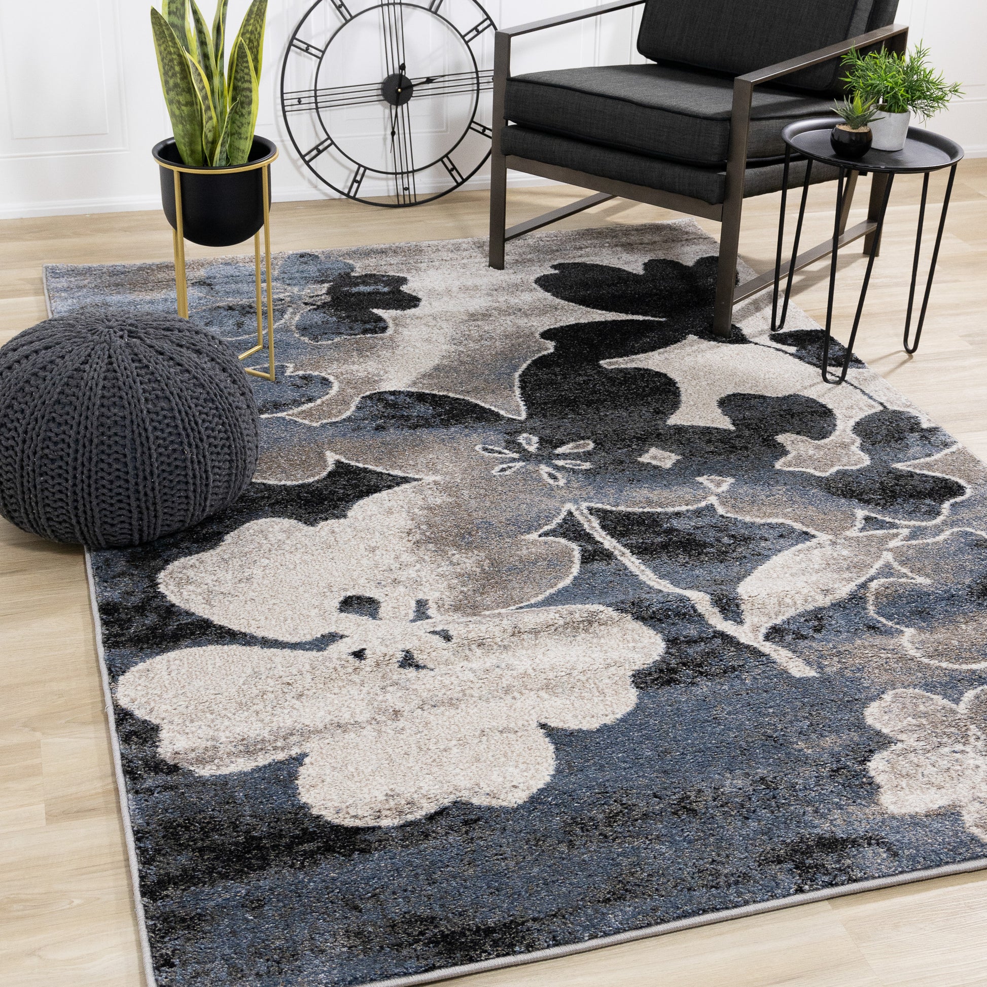 Contemporary Botanical Blue Area Rug-9