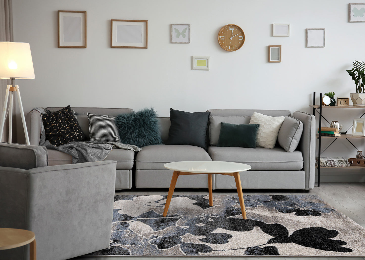 Contemporary Botanical Blue Area Rug-2