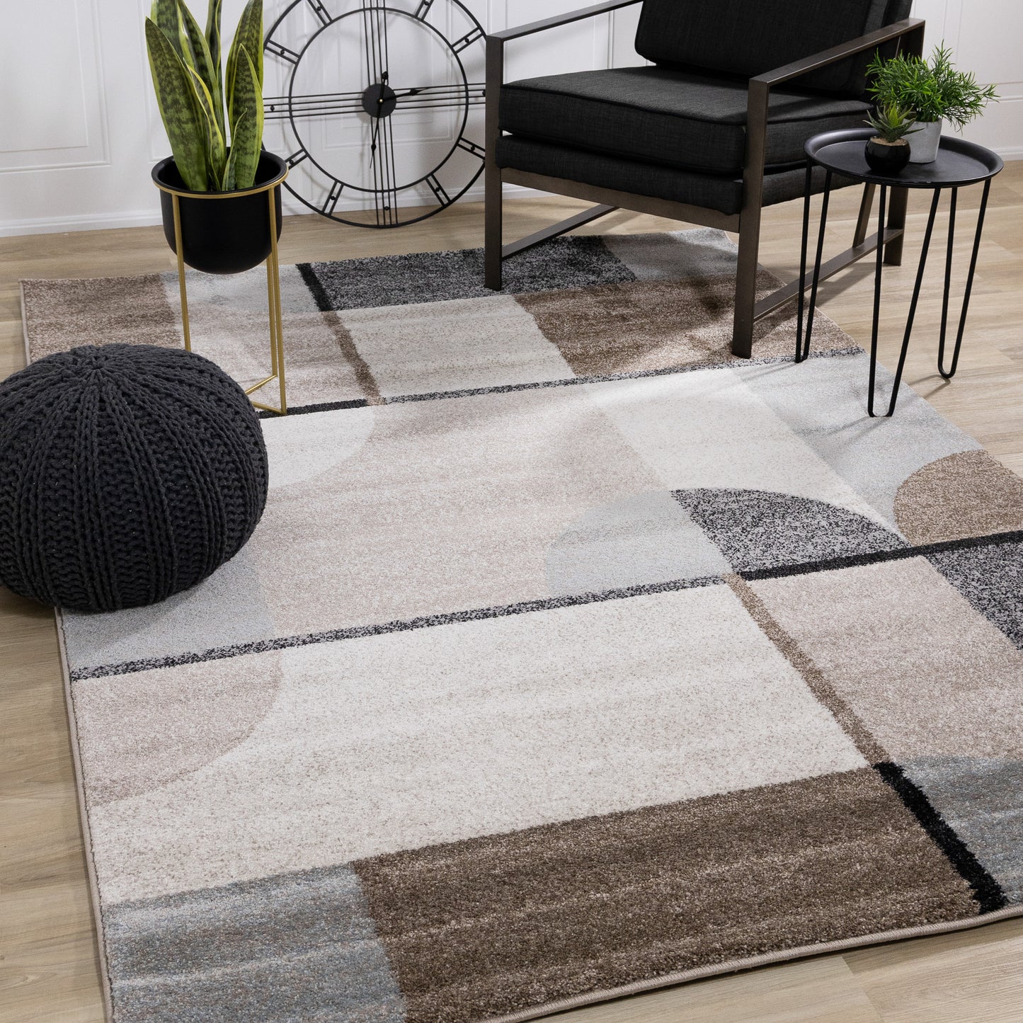 Contemporary Geometric Cream Area Rug-2