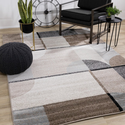 Contemporary Geometric Cream Area Rug-2