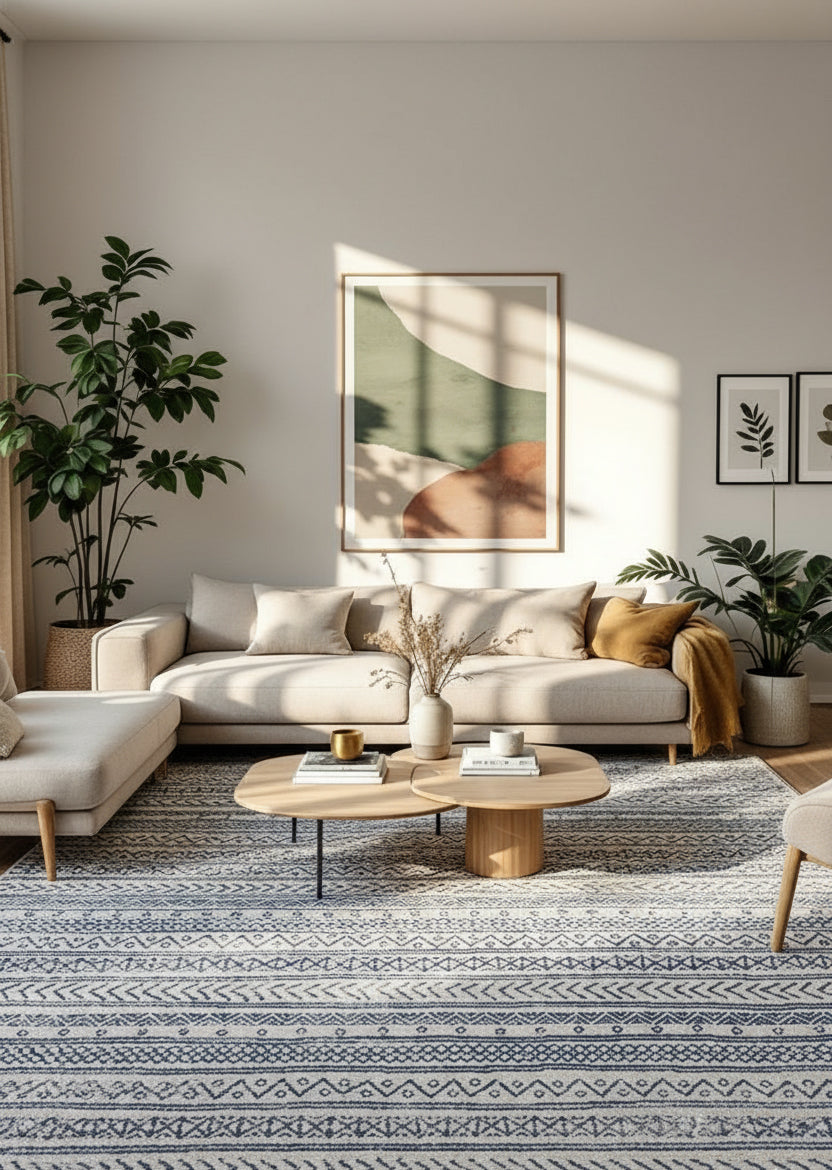 Tapis bleu contemporain Havana Boho