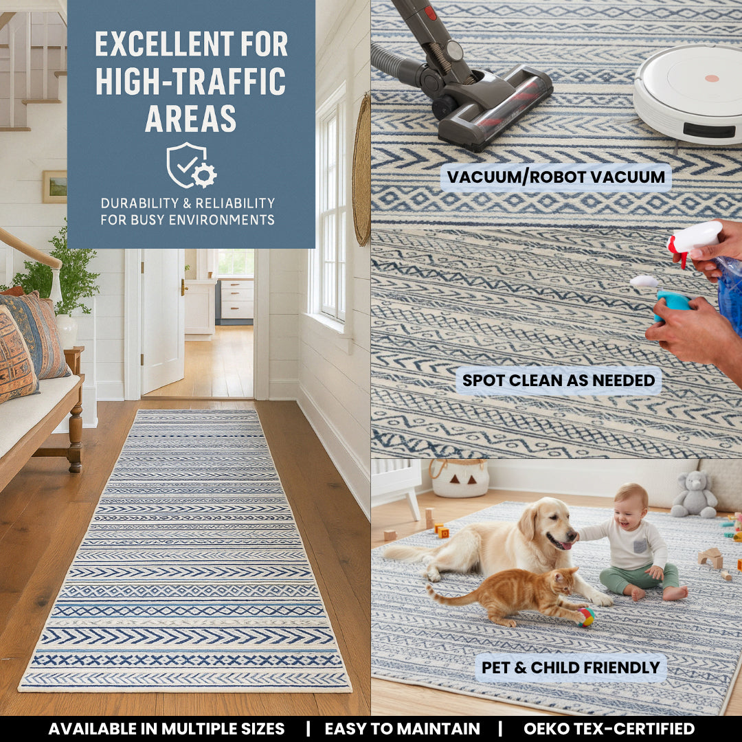 Azura Boho Contemporary Blue Indoor Rug