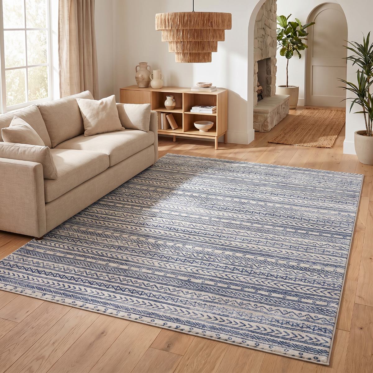 Alfombra de Interior Azul Contemporánea Azura Boho