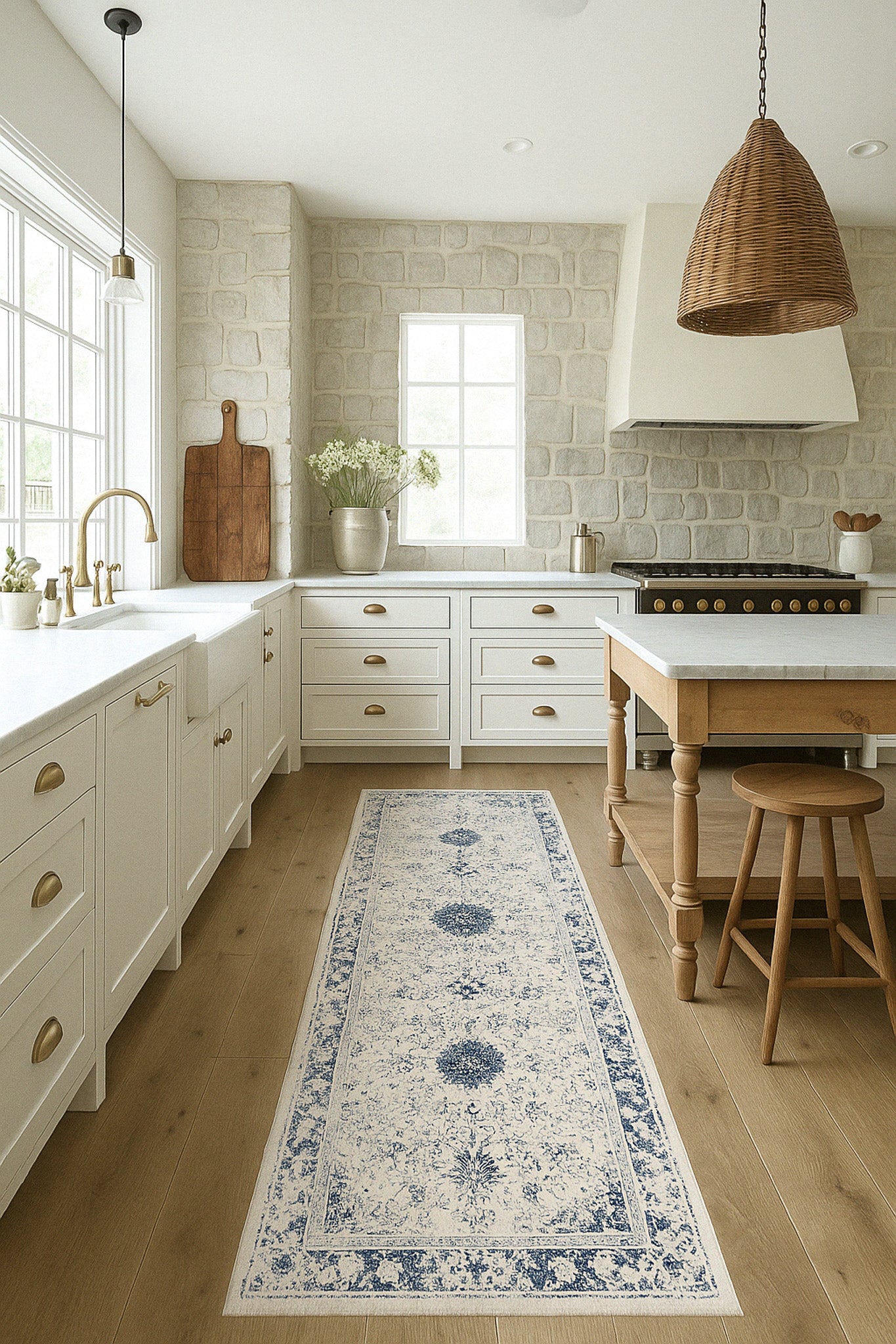 Naveen Floral Medallion Contemporary Navy Blue and Cream Indoor Rug-22