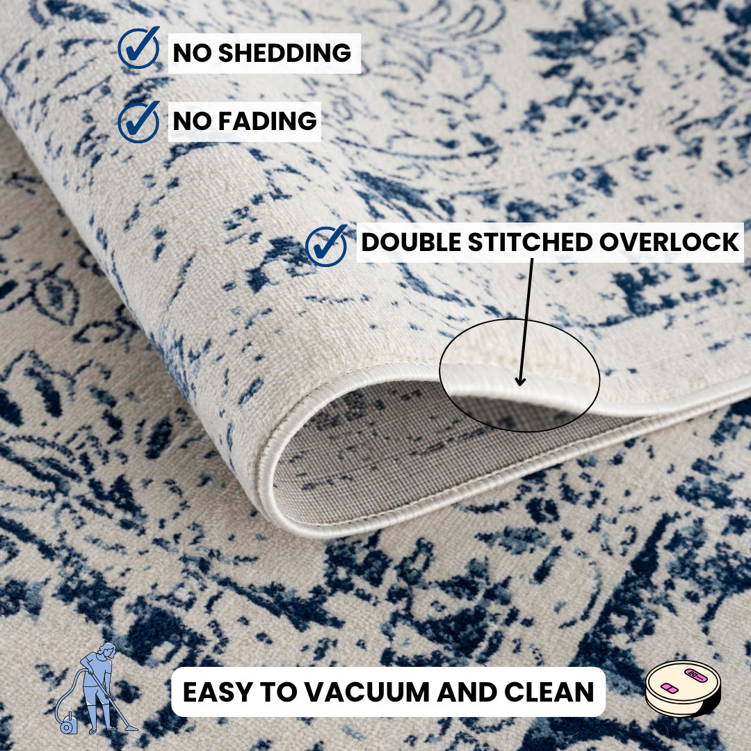 Naveen Floral Medallion Contemporary Navy Blue and Cream Indoor Rug-20