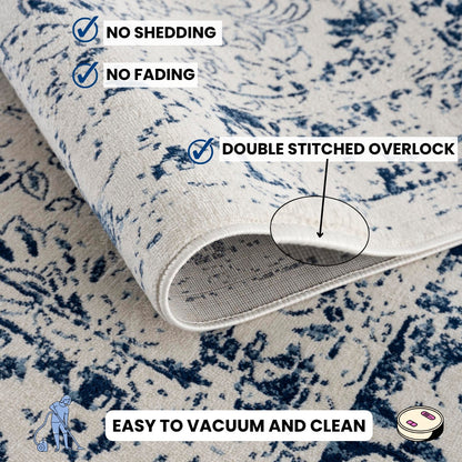Naveen Floral Medallion Contemporary Navy Blue and Cream Indoor Rug-31