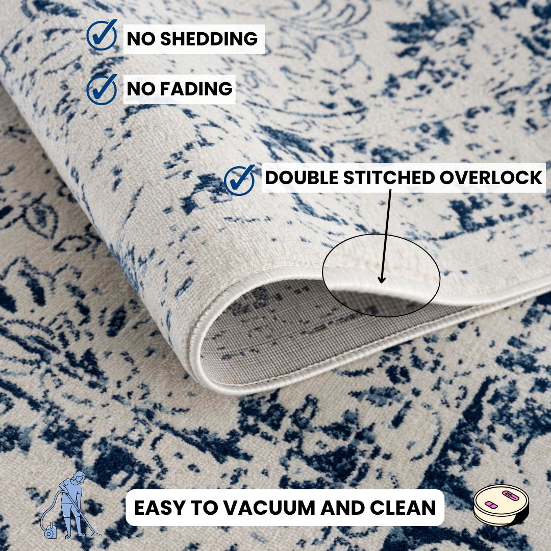 Naveen Floral Medallion Contemporary Navy Blue and Cream Indoor Rug-24
