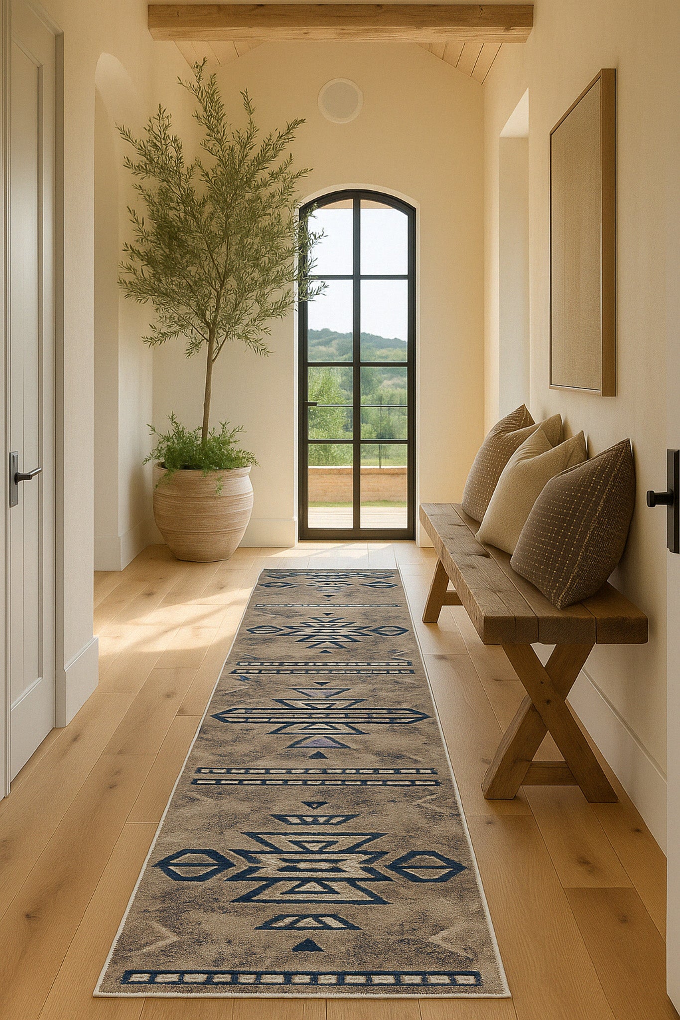 Nava Southwestern Contemporary Blue and Beige Indoor Rug