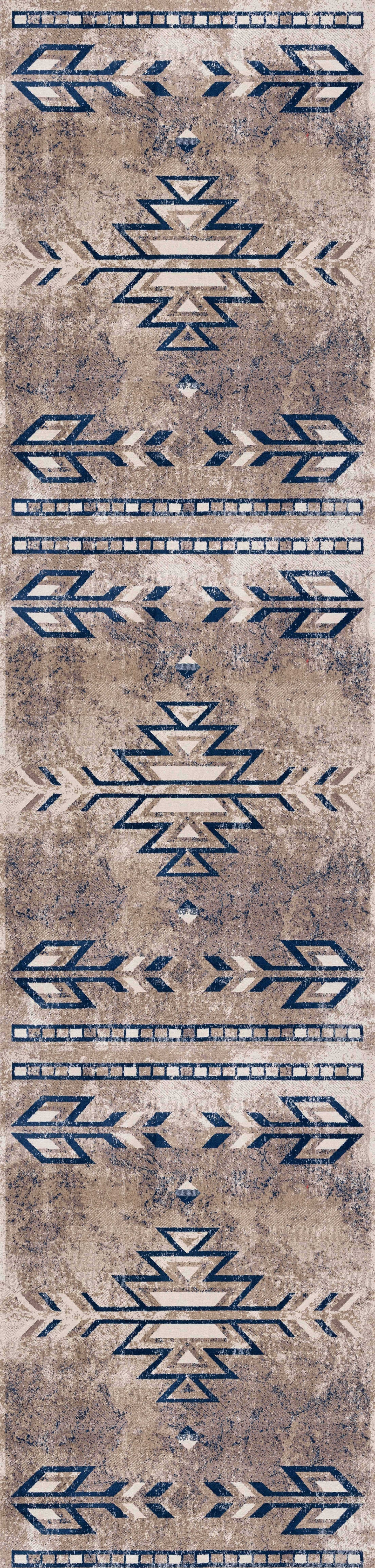 Nava Southwestern Contemporary Blue and Beige Indoor Rug
