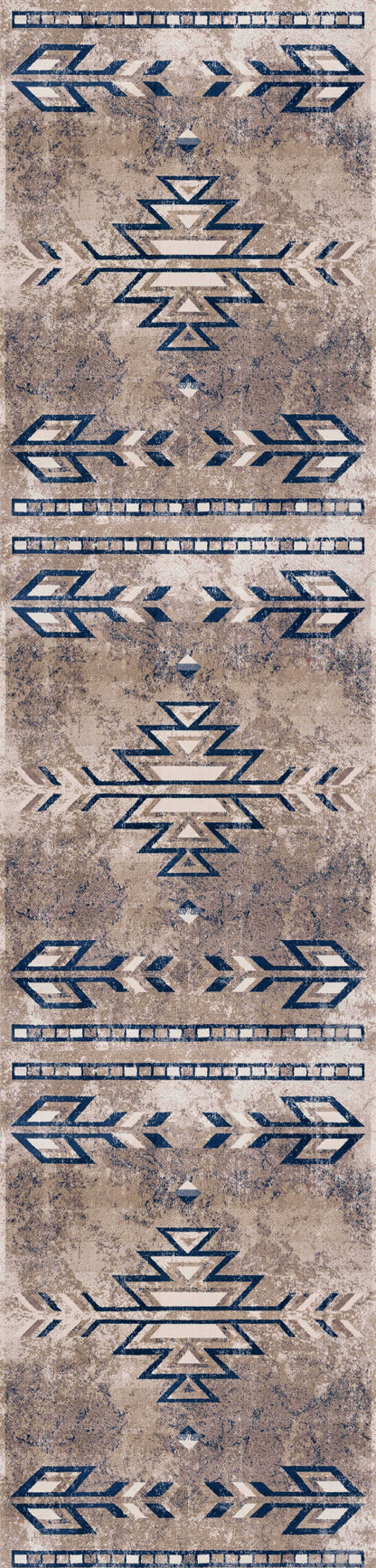 Nava Southwestern Contemporary Blue and Beige Indoor Rug