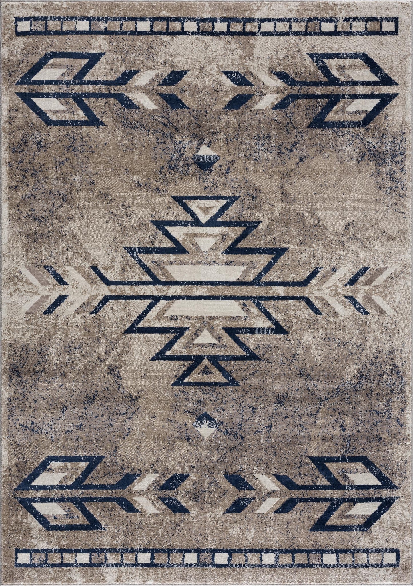 Nava Southwestern Contemporary Blue and Beige Indoor Rug