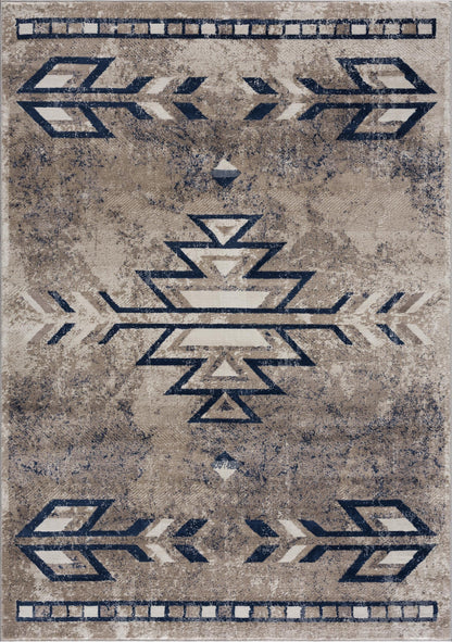 Nava Southwestern Contemporary Blue and Beige Indoor Rug