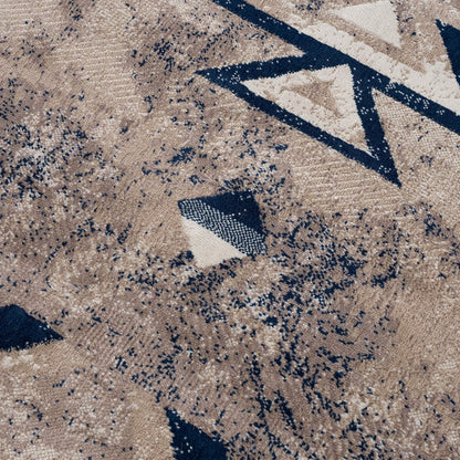 Nava Southwestern Contemporary Blue and Beige Indoor Rug